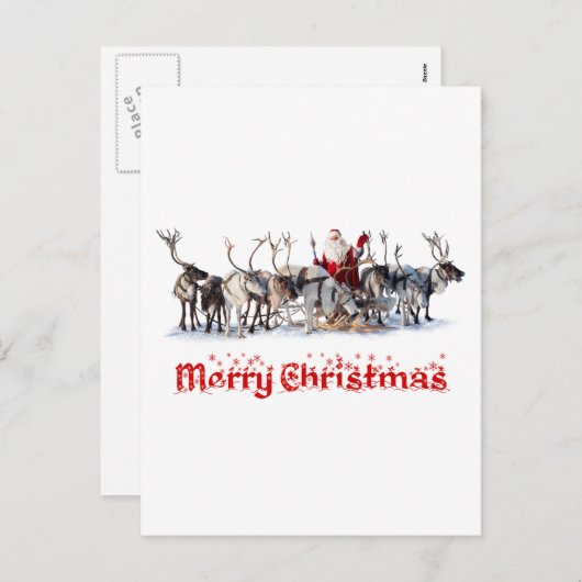 Kerstman en Rendieren Feestdagenkaart (Voorkant / Achterkant)