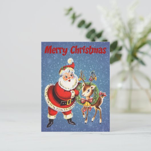  kerstman en rendieren feestdagenkaart (Staand voorkant)