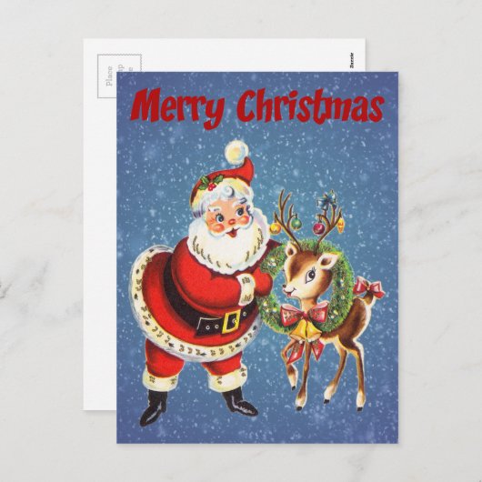  kerstman en rendieren feestdagenkaart (Voorkant / Achterkant)