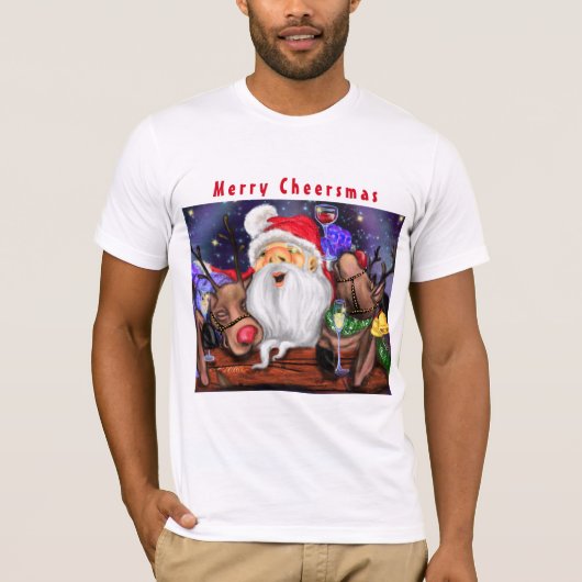 Kerstman en rendieren Grappig kerst T-shirt (Voorkant)