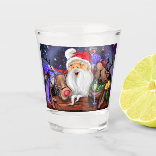 Kerstman en rendieren Grappig Kerstmis Shot Glas (Voorkant)