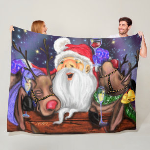 Kerstman en rendieren Grappige Kerst Fleece Deken