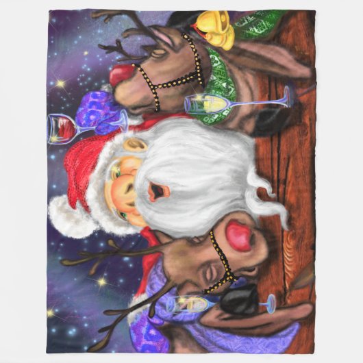 Kerstman en rendieren Grappige Kerst Fleece Deken (Voorkant)