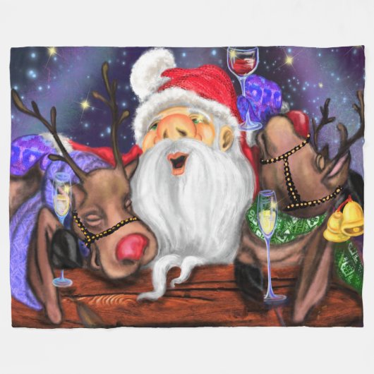 Kerstman en rendieren Grappige Kerst Fleece Deken (Voorkant (Horizontaal))