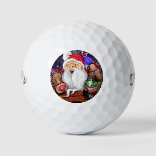 Kerstman en rendieren Grappige kerst golfballen (Voorkant)