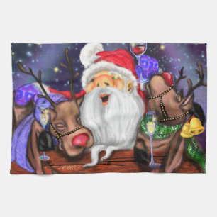 Kerstman en rendieren Grappige Kerst Keuken Handdo Theedoek