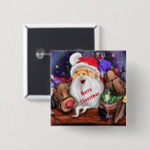 Kerstman en rendieren Grappige Kerst Knop Vierkante Button 5,1 Cm (Voorkant /achterkant)