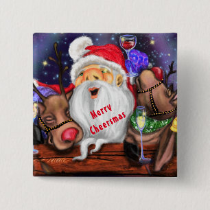 Kerstman en rendieren Grappige Kerst Knop Vierkante Button 5,1 Cm