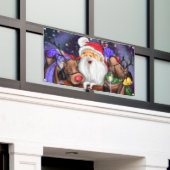 Kerstman en rendieren grappige kerstbanner spandoek (Buitenkant Gebouw)
