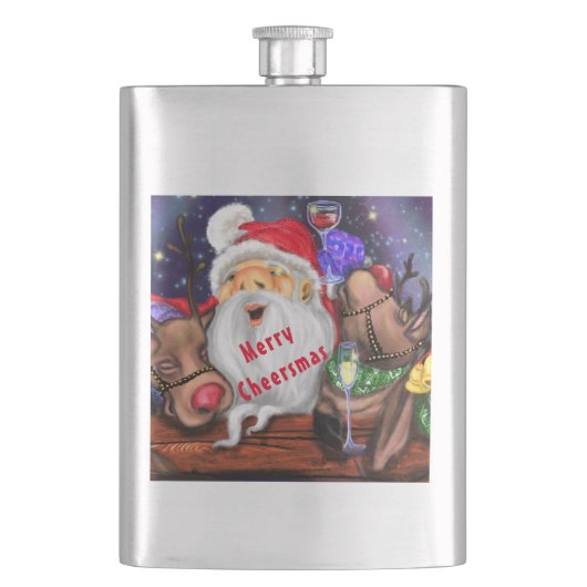 Kerstman en rendieren Grappige Kerstfles Flacon (Voorkant)