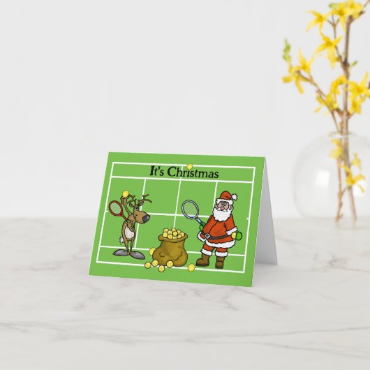 Kerstman en rendieren grappige tennis kerstkaart kaart (Gele Bloem)