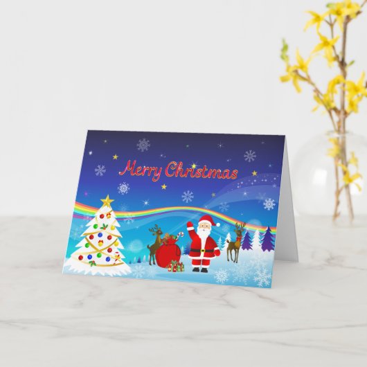 Kerstman en rendieren kaart (Gele Bloem)