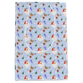 Kerstman en rendieren kerst in vintage stijl medium cadeauzakje
