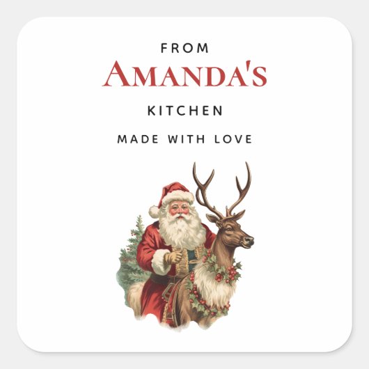 kerstman en rendieren kerstkeuken vierkante sticker (Voorkant)