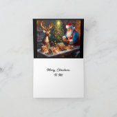 Kerstman en rendieren maken een huis van peperkoek kaart (Binnen)