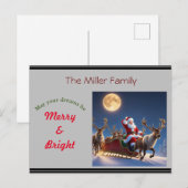 Kerstman en rendieren met volle maan feestdagenkaart (Voorkant / Achterkant)