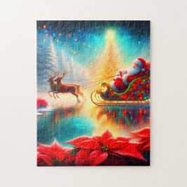 Kerstman en rendieren op een bevroren vijver in zi legpuzzel