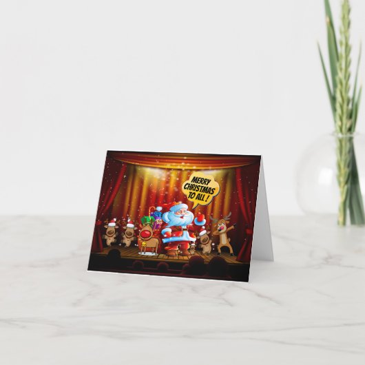 Kerstman en rendieren op het podium Kerstkaart Bedankkaart (Voorkant)