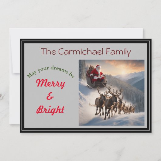 Kerstman en rendieren op kerstavond feestdagenkaart (Voorkant)