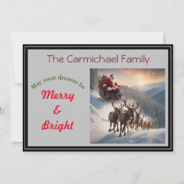 Kerstman en rendieren op kerstavond feestdagenkaart