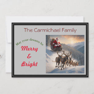 Kerstman en rendieren op kerstavond feestdagenkaart