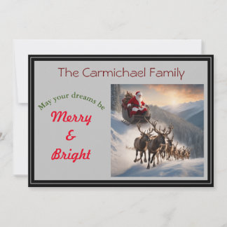 Kerstman en rendieren op kerstavond feestdagenkaart