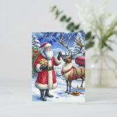 Kerstman en rendieren op kerstavond feestdagenkaart (Staand voorkant)