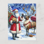 Kerstman en rendieren op kerstavond feestdagenkaart (Voorkant)