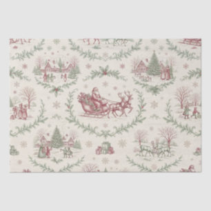 Kerstman en rendieren Rood en Groen Toile Tissuepapier