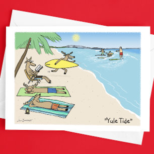 Kerstman en rendieren strandvakantie Kerstmis Feestdagen Kaart