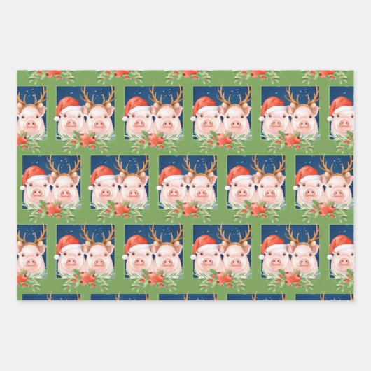 Kerstman en rendieren varkens inpakpapier vel (Voorkant 3)