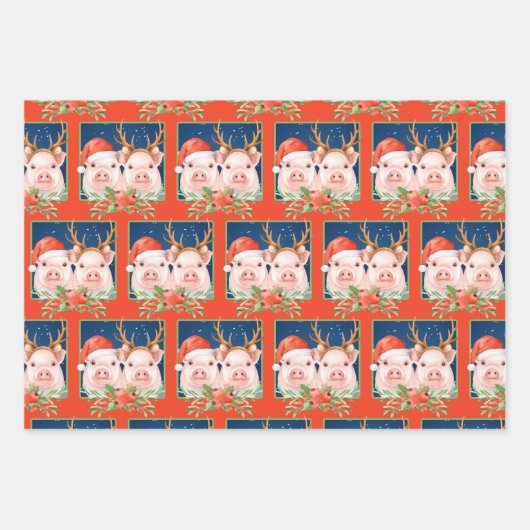 Kerstman en rendieren varkens inpakpapier vel (Voorkant 2)
