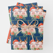 Kerstman en rendieren varkens inpakpapier vel (In situ)