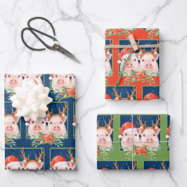 Kerstman en rendieren varkens inpakpapier vel