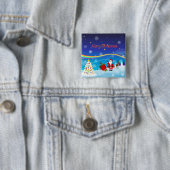 Kerstman en rendieren vierkante button 5,1 cm (In situ)