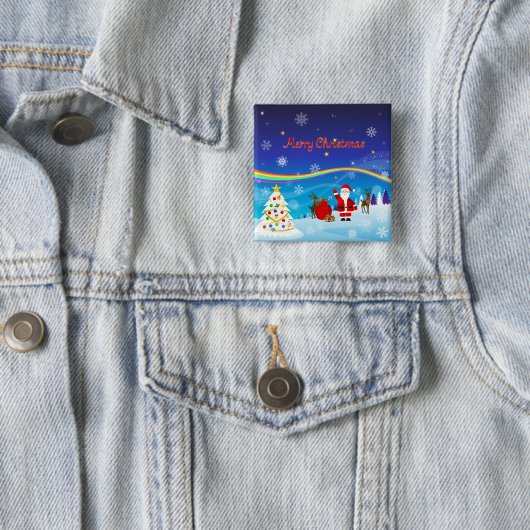 Kerstman en rendieren vierkante button 5,1 cm (In situ)