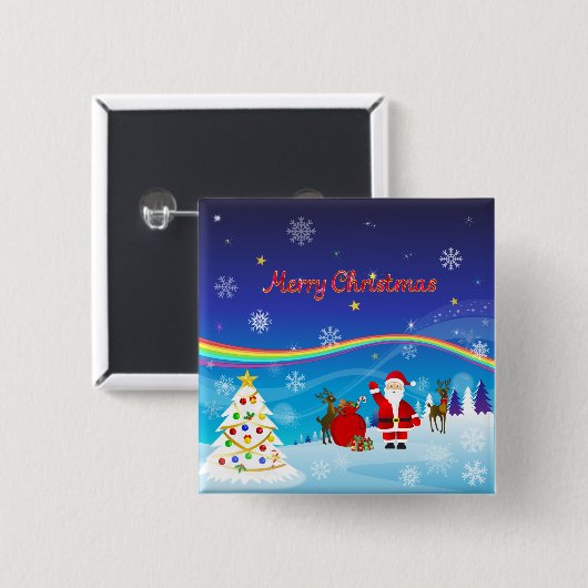 Kerstman en rendieren vierkante button 5,1 cm (Voorkant /achterkant)