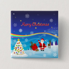 Kerstman en rendieren vierkante button 5,1 cm