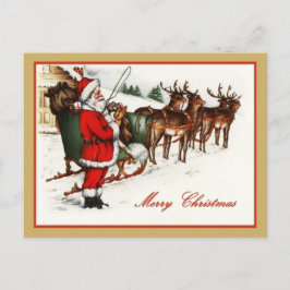 Kerstman en rendieren vrolijk Kerstmis in vintage Feestdagenkaart