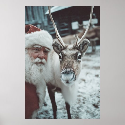 Kerstman en rendieren Wintermagie Poster (Voorkant)