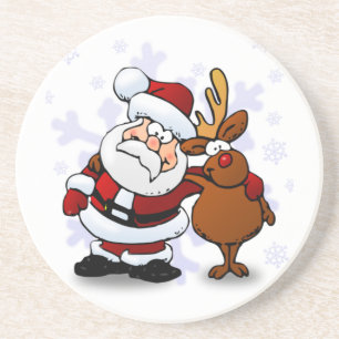 Kerstman en rendieren zandsteen onderzetter