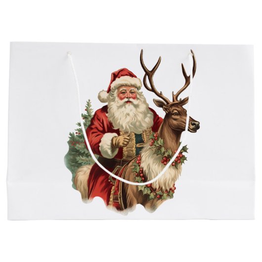  kerstman en rendierkerst groot cadeauzakje (Achterkant)