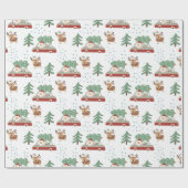 Kerstman en rendierKerstmis Cadeaupapier (Vlak)