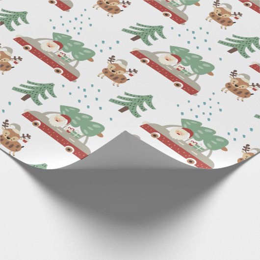 Kerstman en rendierKerstmis Cadeaupapier (Hoek)