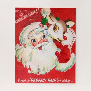 Kerstman en rendierretro  puzzel