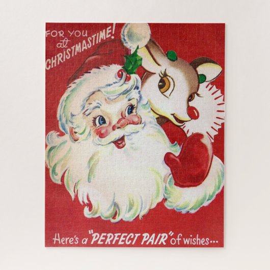 Kerstman en rendierretro puzzel (Verticaal)