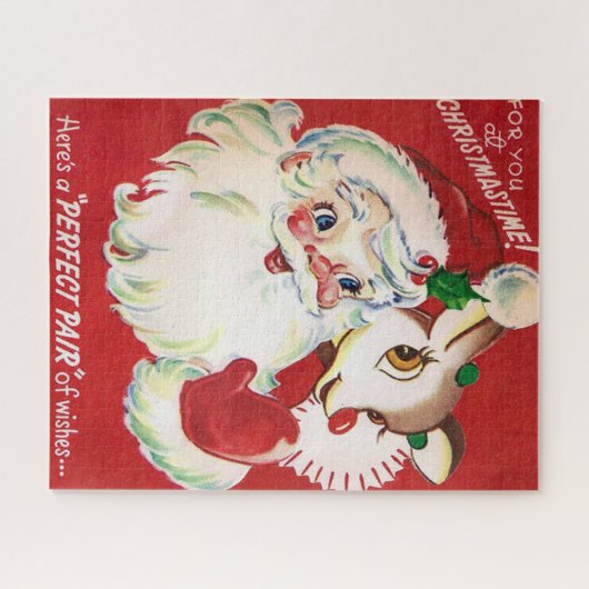 Kerstman en rendierretro puzzel legpuzzel (Horizontaal)