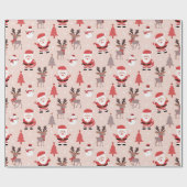 Kerstman en rendierroze Kerstmis Cadeaupapier (Vlak)