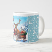 Kerstman en rendier's kerstreis grote koffiekop (Voorkant rechts)