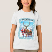 Kerstman en rendier's kerstreis Tri-Blend shirt (Voorkant)